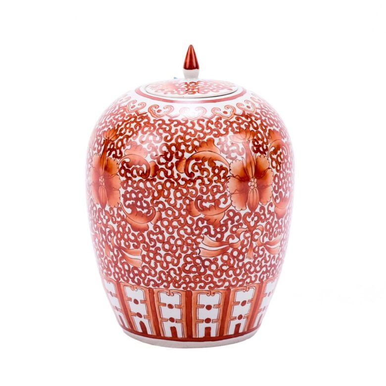 Coral Red Twisted Lotus Ginger Jar