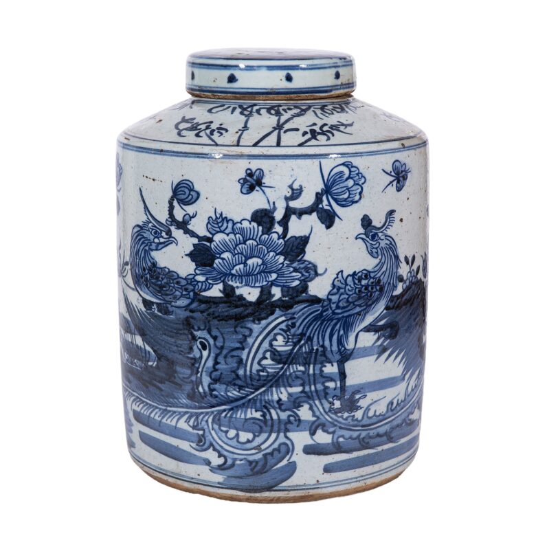 Large Dynasty Tea Jar Phoenix Peony Motif