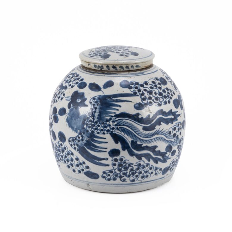 Blue & White Vintage Ming Jar Phoenix Motif - Small