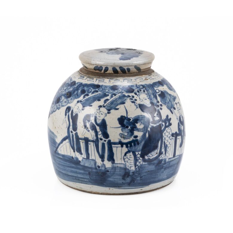 Blue & White Vintage Ming Jar Enchanted Children Motif - Small