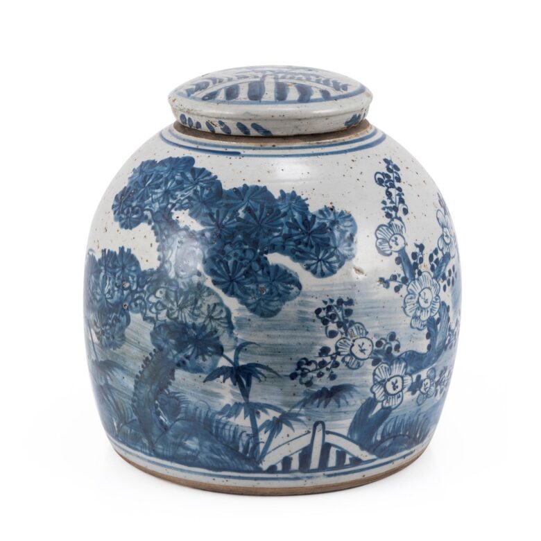 Blue & White Vintage Ming Jar Pine Motif - Large