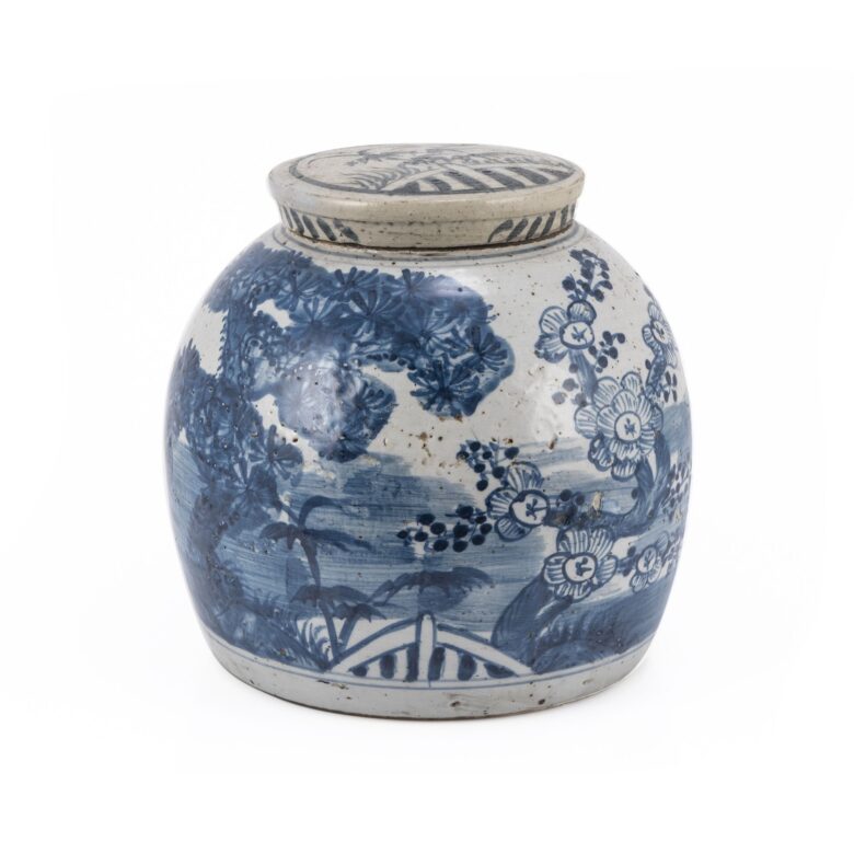 Blue & White Vintage Ming Jar Pine Motif - Small