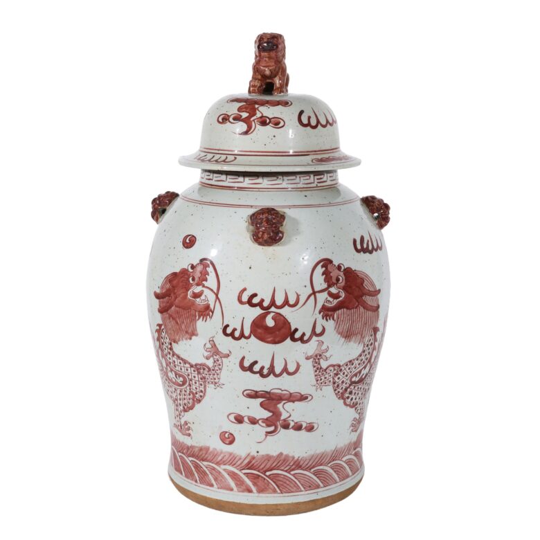 Rustic Maroon Red Dragon Temple Jar Large