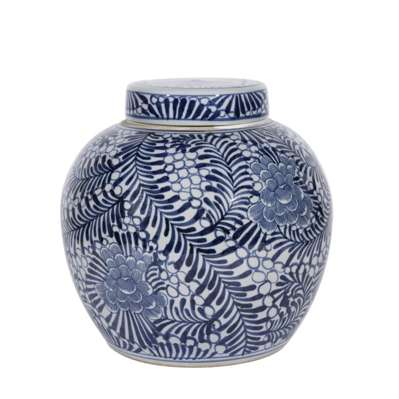 Blue And White Blooming Flower Porcelain Ancestor Jar