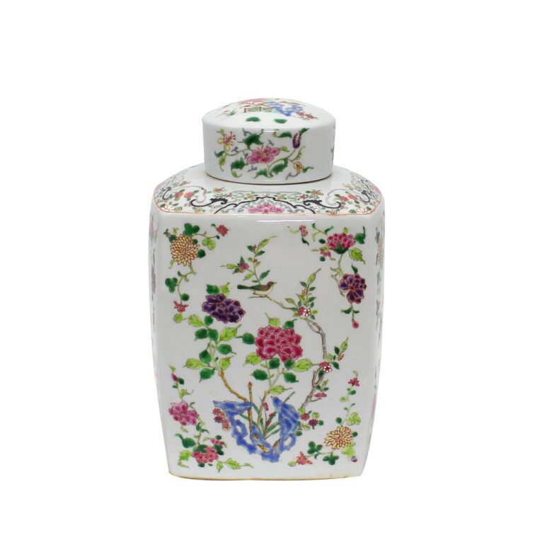 Chinoiserie Floral Cylinder Tea Jar Multi-Colored