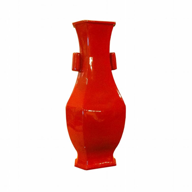 Hex Vase Wide Lip - Cinnabar Red