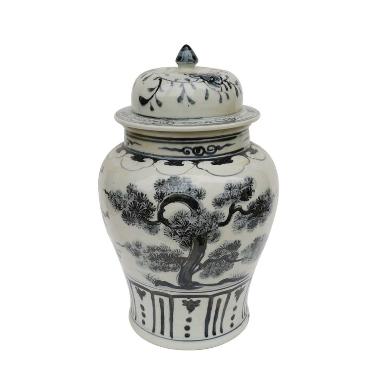 Indigo Porcelain Temple Jar Plants Motif Small