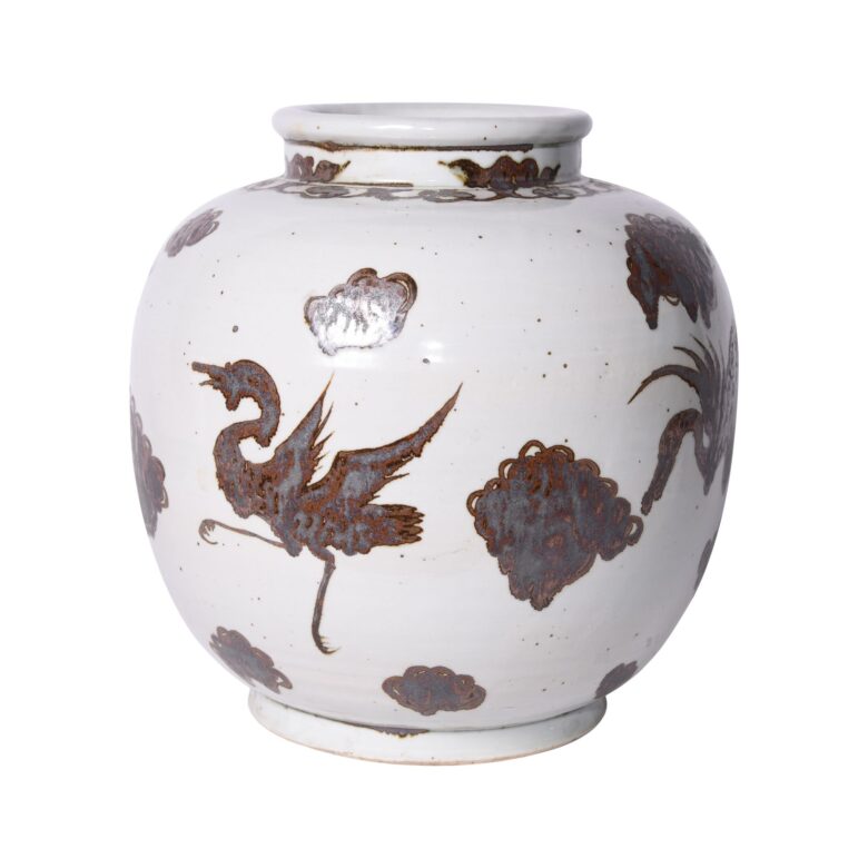 Rusty Brown Open Top Jar Bird Motif