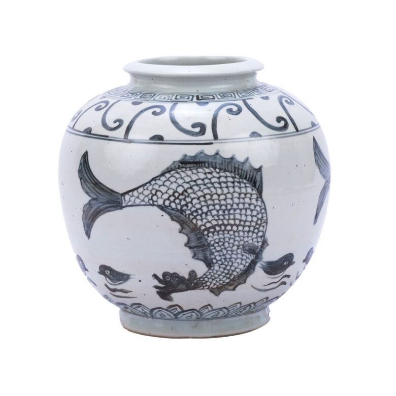 Indigo Yuan Fish Open Top Jar