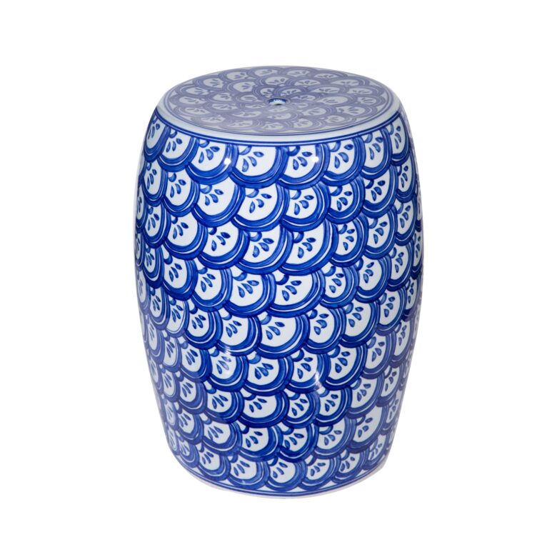 Blue & White Sea Wave Garden Stool