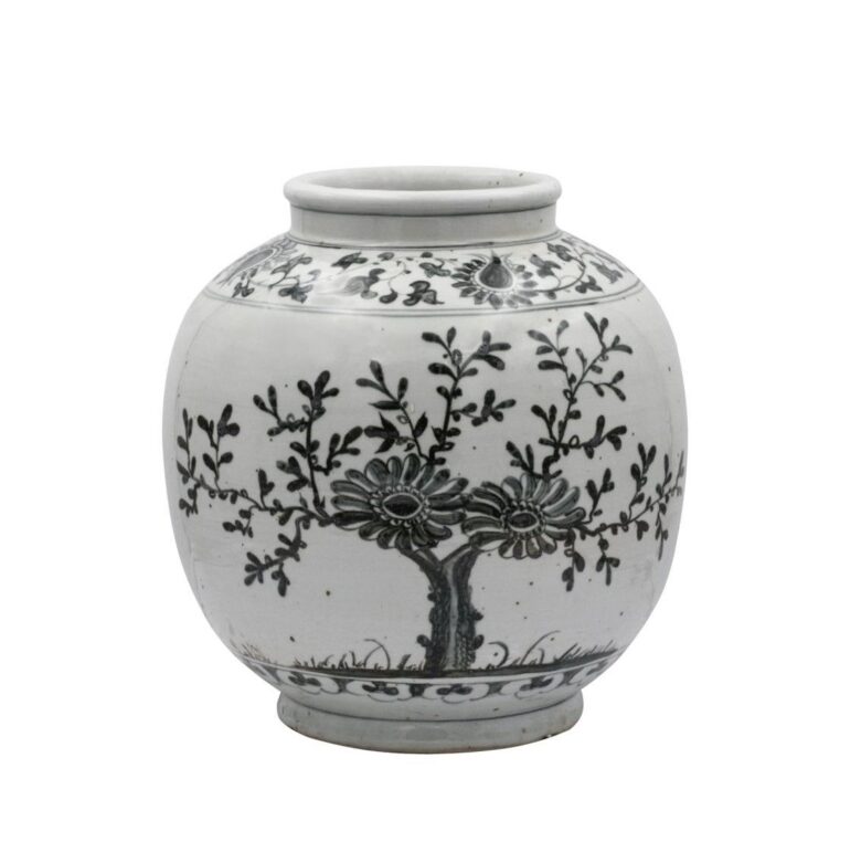 Indigo Flower Open Top Porcelain Jar