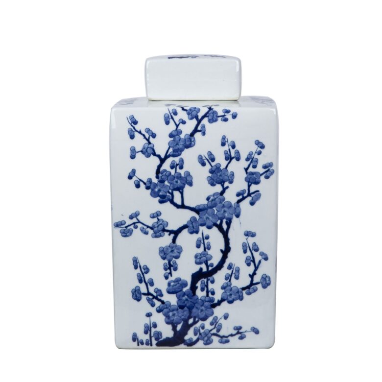 Blue And White Square Tea Jar Weeping Plum