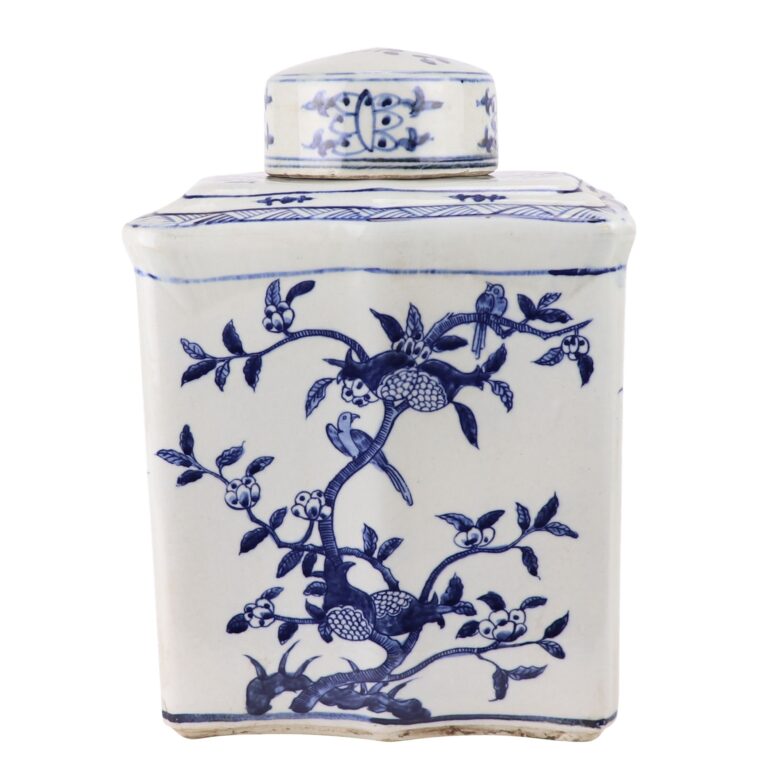 Blue And White Curved Tea Jar Pomegranate Motif