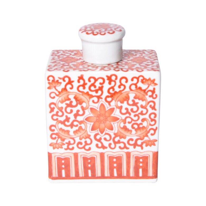 Coral Red Twisted Lotus Mini Square Jar