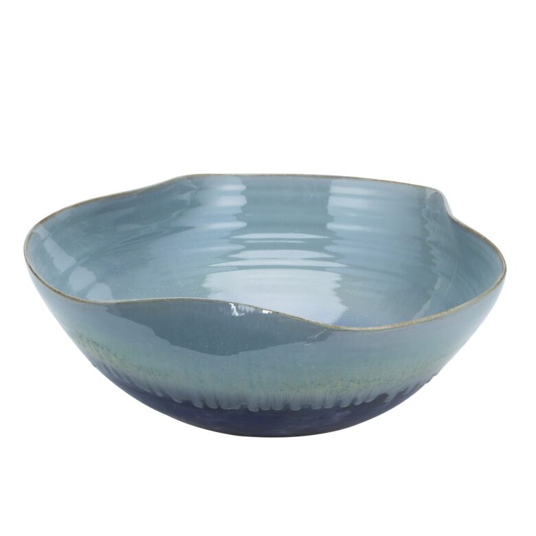 Swirl Bowl Blue Green Reaction Glazed Large