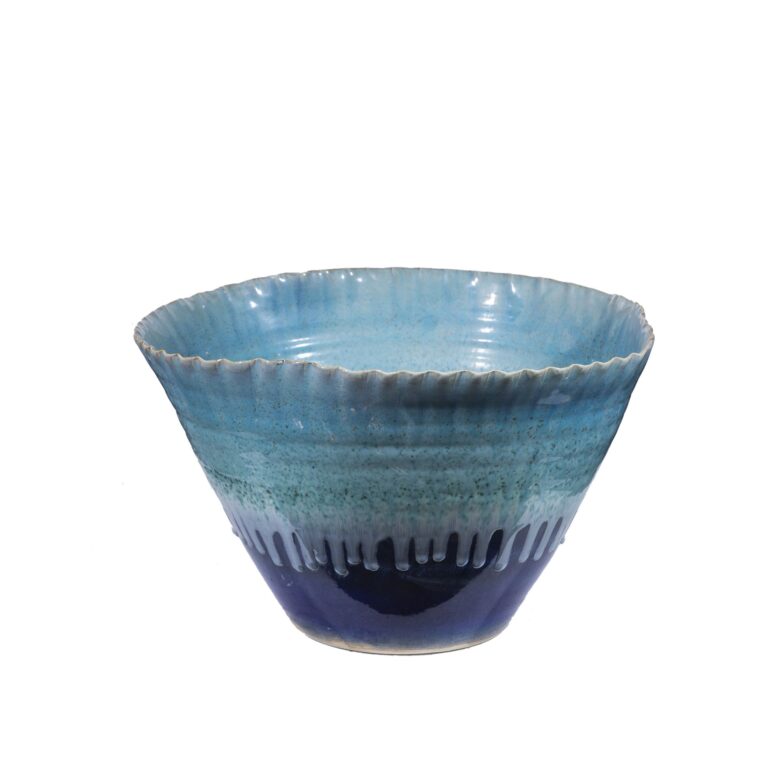 Fluted Serving Bowl Reaction Glazed Blue