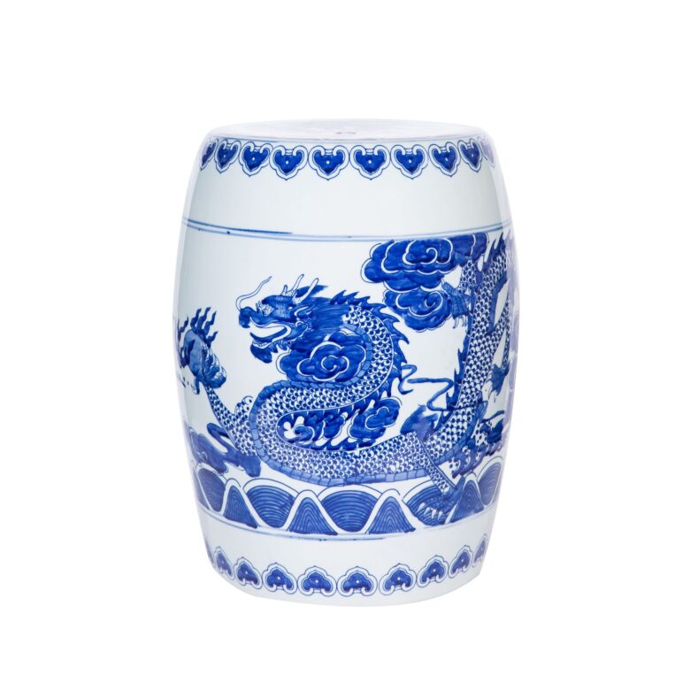 Blue & White Garden Stool Dragon Cloud Motif