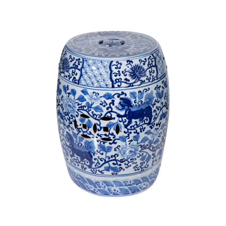 Blue & White Garden Stool Twisted Lotus Kirin Motif