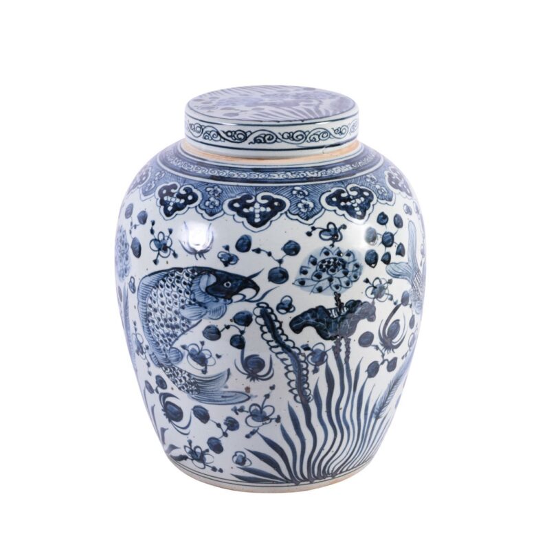 Blue & White Ancestor Lidded Jar Fish Motif