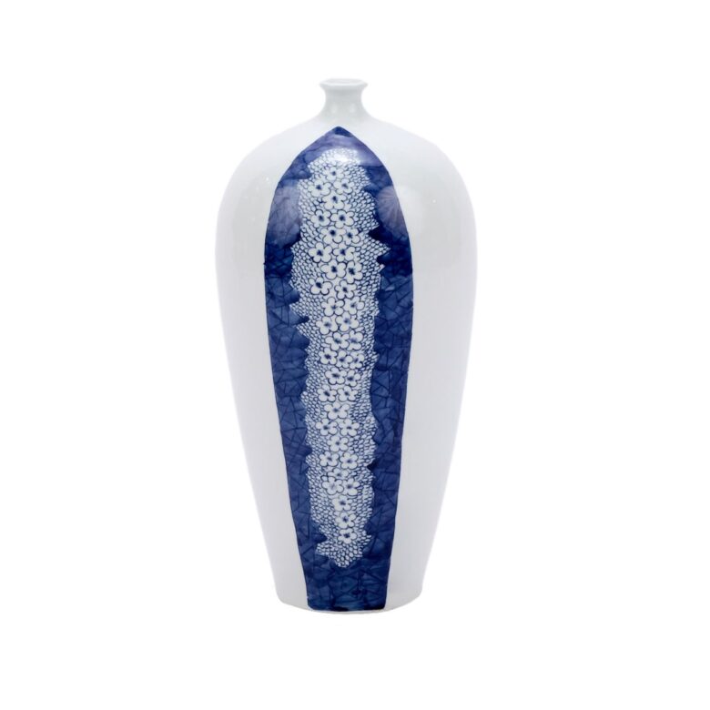 Blue and White Plum Petals Prunus Vase Large