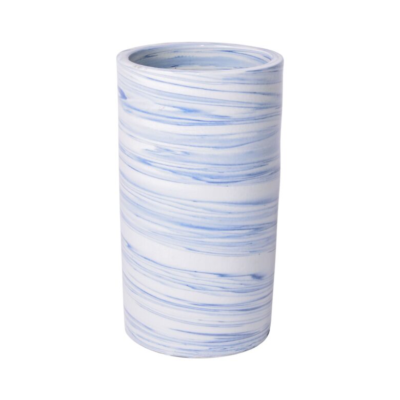 Blue & White Marbleized Cylinder Vase Medium