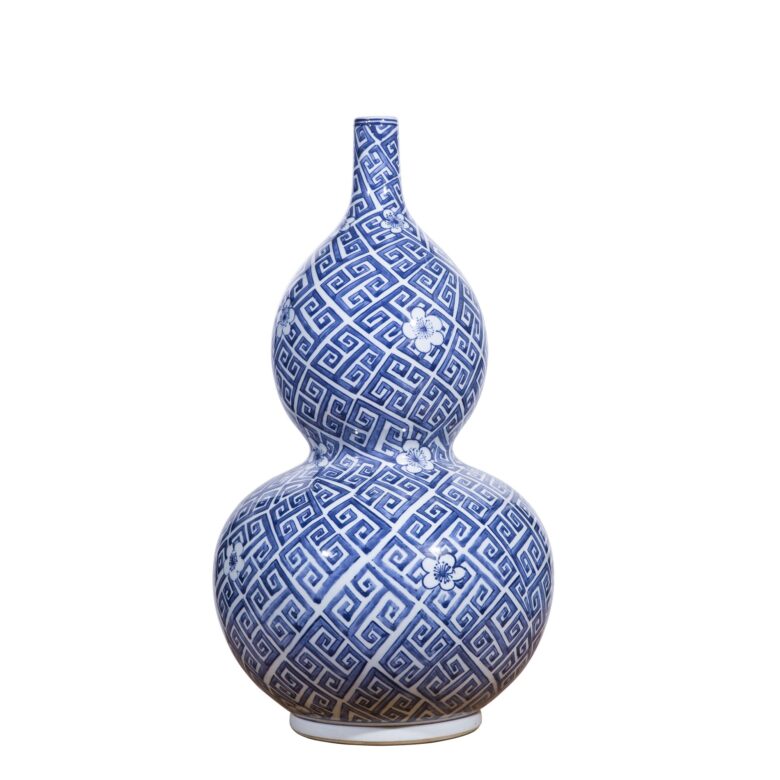 Blue & White Greek Key Gourd Vase Small