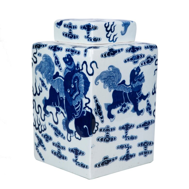 B&W Foo Dog Square Tea Jar