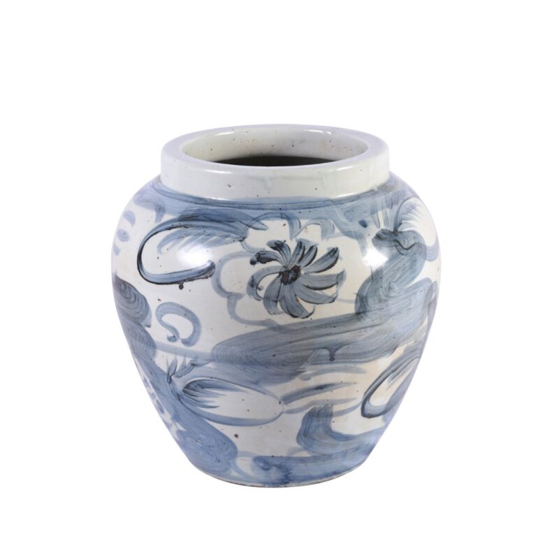 Blue And White Porcelain Twisted Flower Wide Open Top Jar