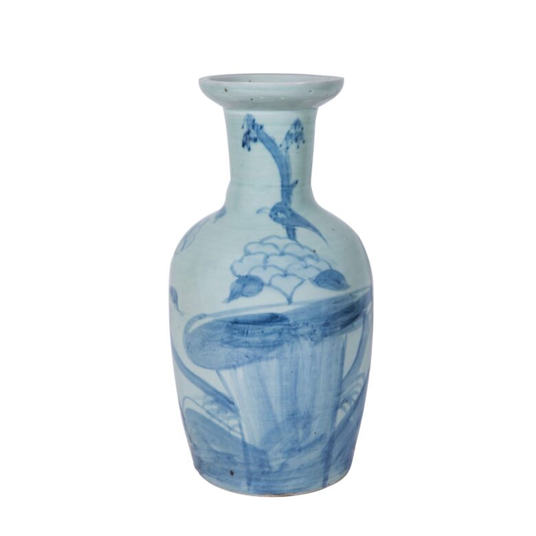 Light Blue Vase Lily Pads Bird Motif