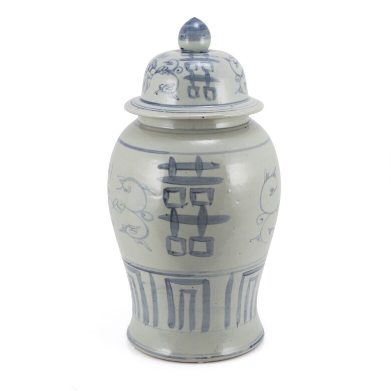 Blue & White Temple Jar Seagrass Double Happiness Motif