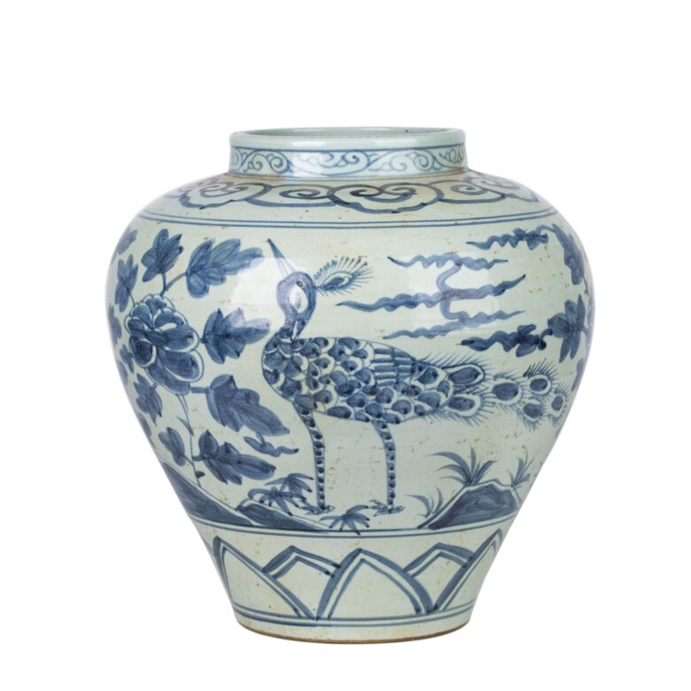 Blue White Wetland Bird Open Top Jar