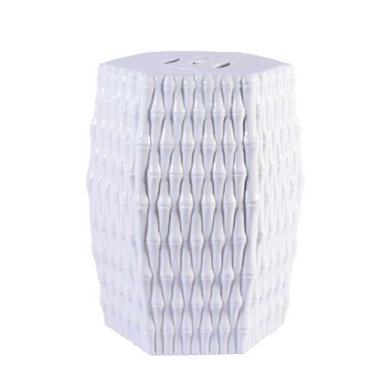 White Hex Garden Stool Bamboo Carving