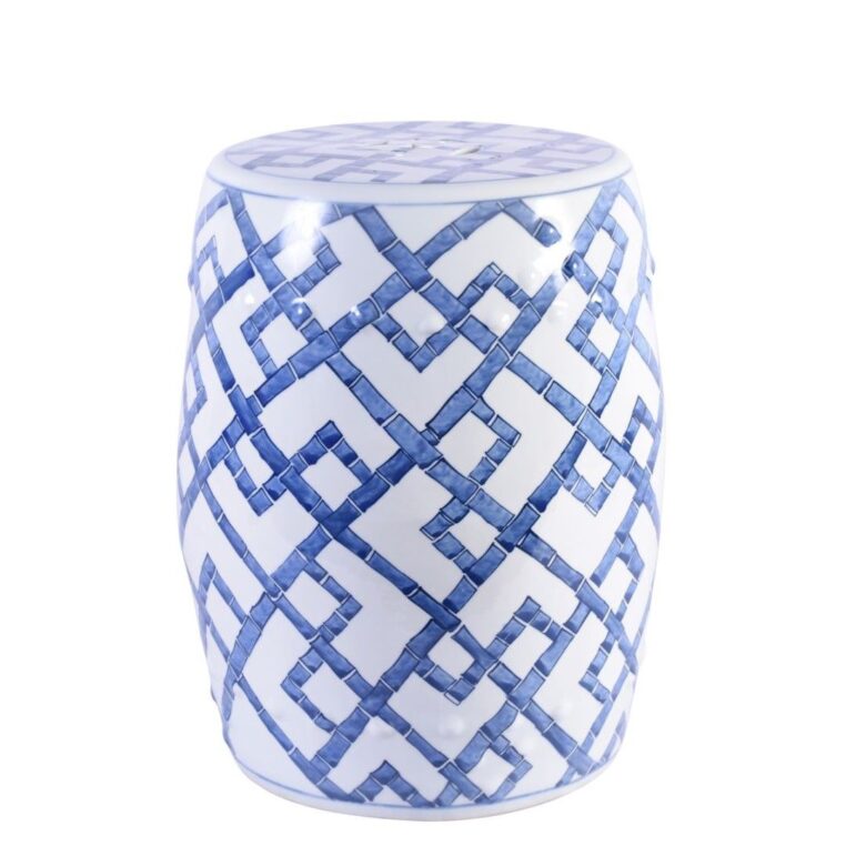 Blue and White Bamboo Joints Garden Stool