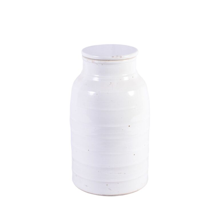 Busan White Flat Lidded Jar Short