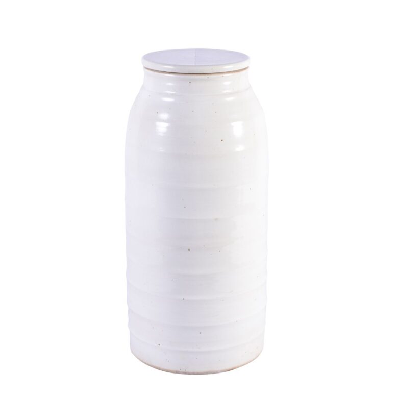 Busan White Flat Lidded Jar Tall