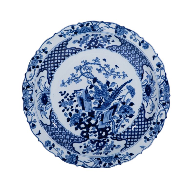 Blue And White Plate Pheasant Floral Motif