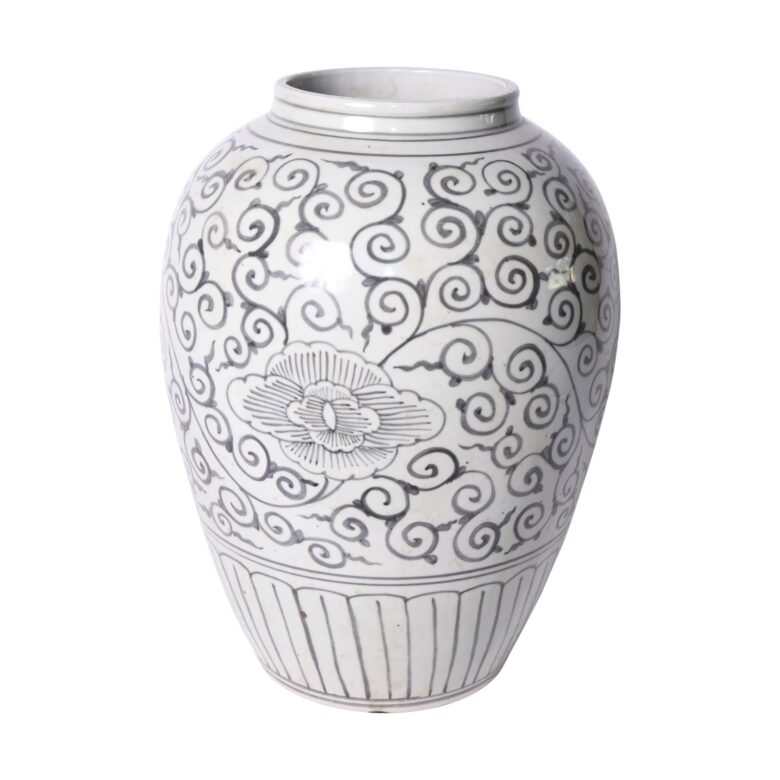 Black Peony Open Top Porcelain Urn -