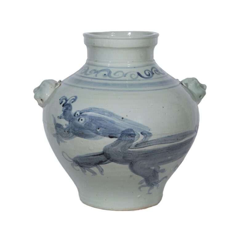 Double Lion Handle Dragon Jar Small