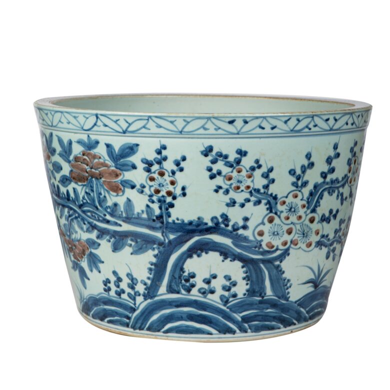 Underglaze Red Peony Basin Planter