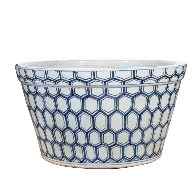 Blue And White Honeycomb Basin Planter