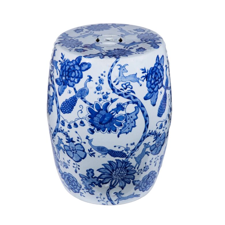 Blue & White Botanical Scenery Garden Stool