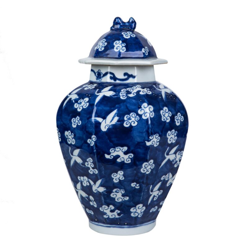 Blue Crane Cloud Octagonal Lidded Jar