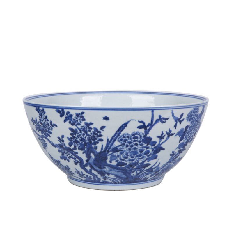 Blue And White Bird Floral Bowl