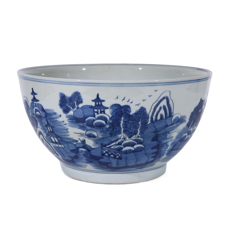 Blue And White Mountain Pagoda Bowl