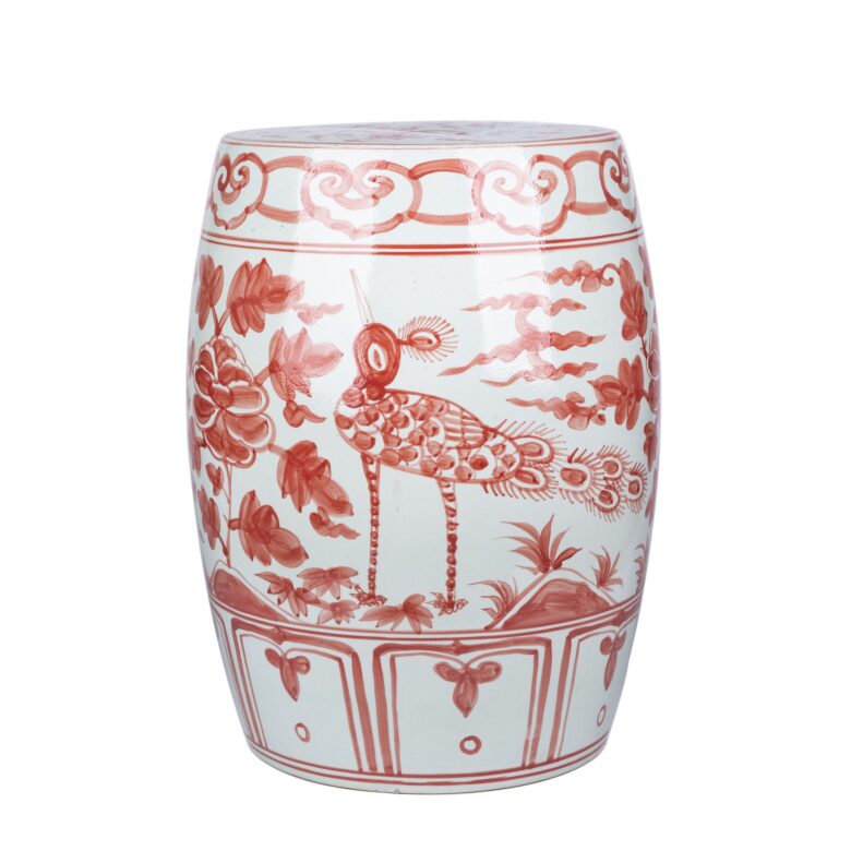 Coral Red Bird Village Garden Stool