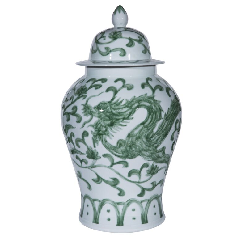 Celadon Dragon Lotus Temple Jar