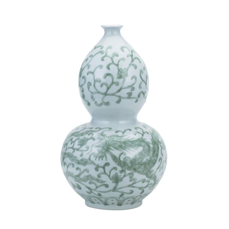 Celadon Dragon Lotus Gourd Vase