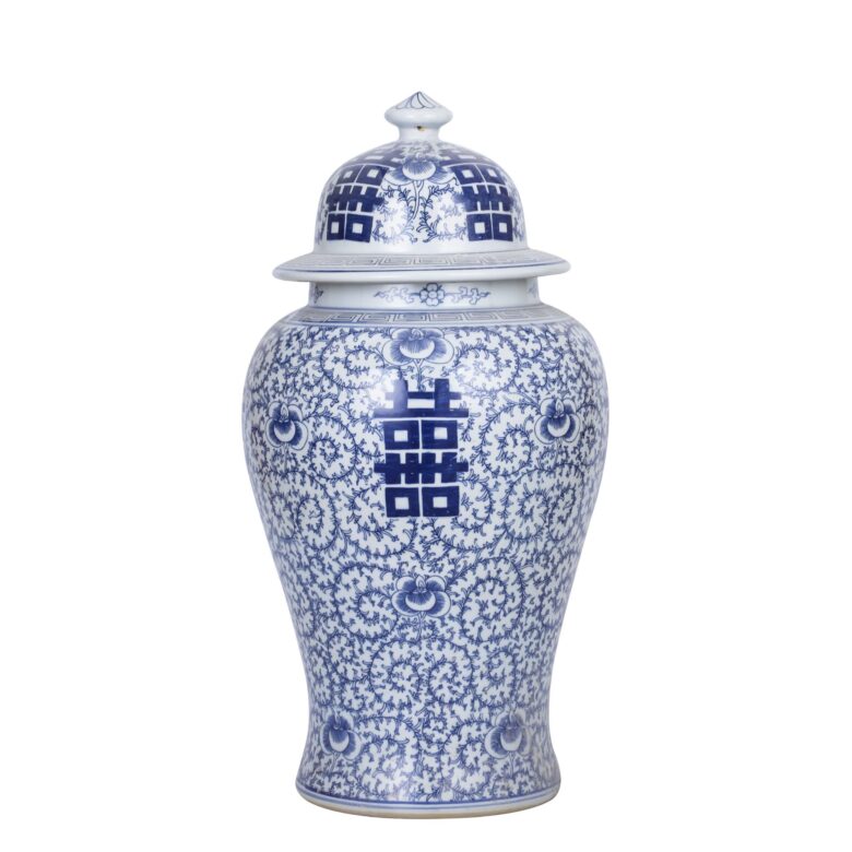 B&W Double Happiness Floral Temple Jar - Large