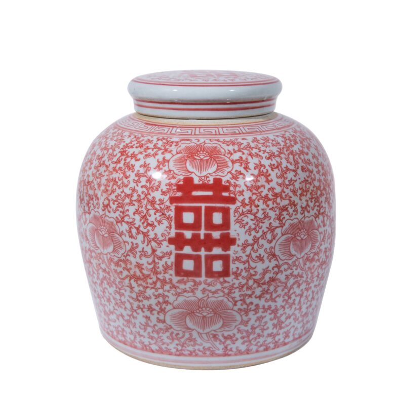 Red Double Happiness Floral Melon Jar