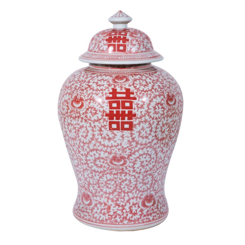 Red Double Happiness Floral Temple Jar